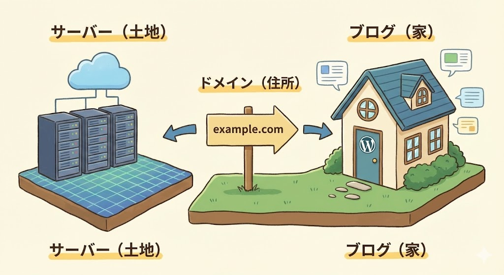 なんかあったらブログの土地と住所を手に入れるイラスト