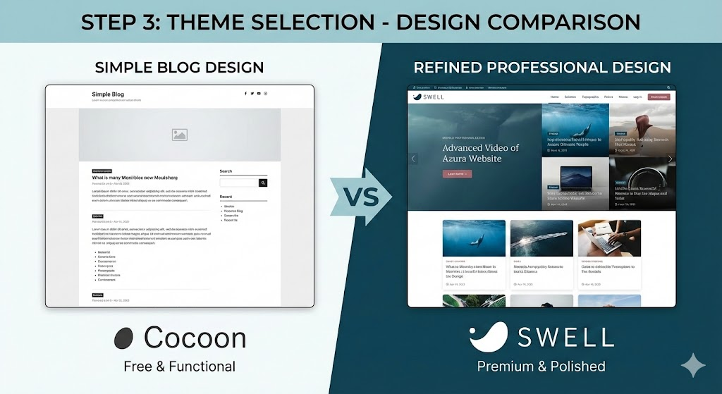 ワードプレスのテーマコクーンとスウェルの比較イラスト