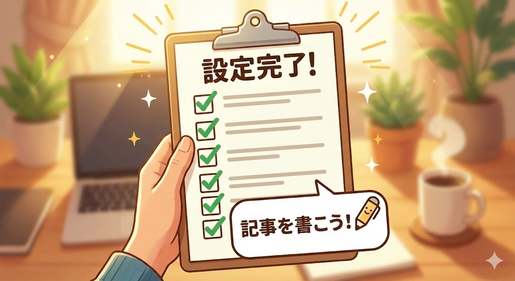 ワードプレスで記事を書く前の設定チェックリストのイラスト