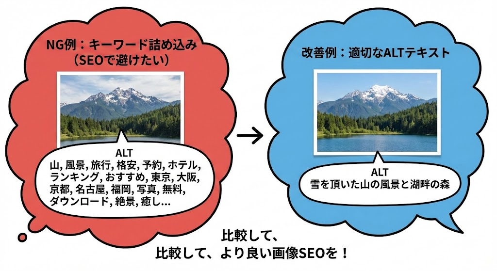 画像SEOで避けたいキーワード詰め込みの例