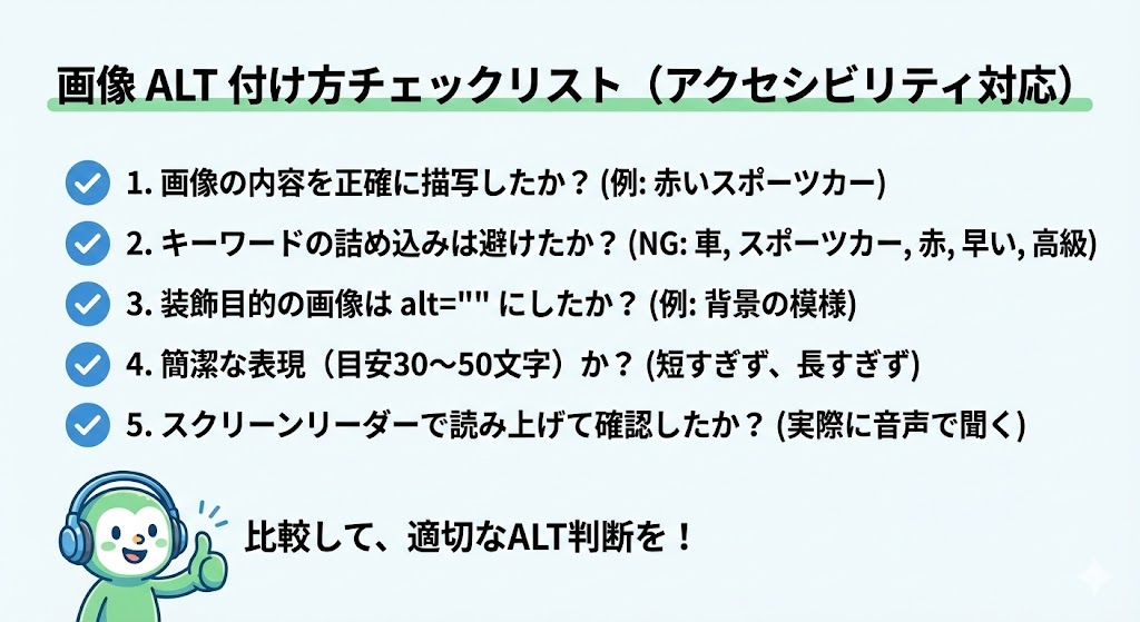 画像 ALT 付け方チェックリスト(アクセシビリティ対応)