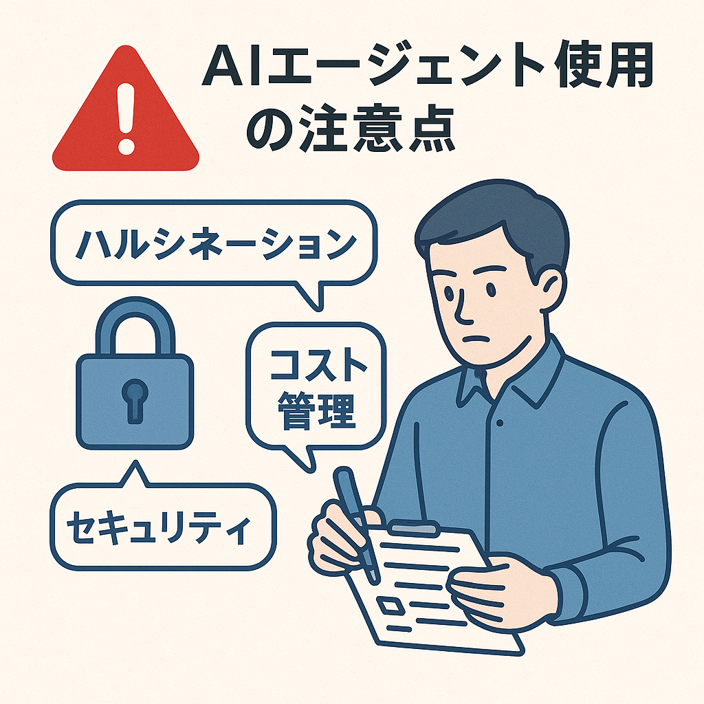 AIエージェント使用の注意点のイラスト