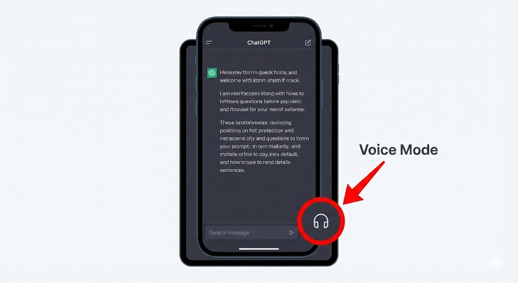 スマホでチャットGPTのボイスモードを使う画面のイラスト