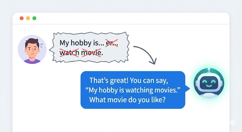 生成AIが英語を添削しているイラスト