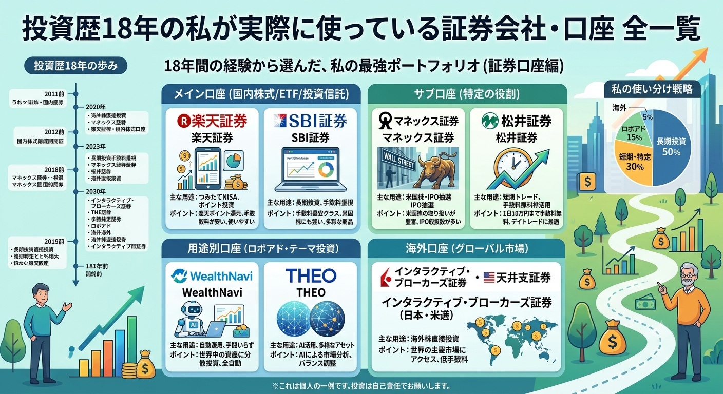 投資歴18年の証券会社・口座全一覧 記事のアイキャッチ画像
